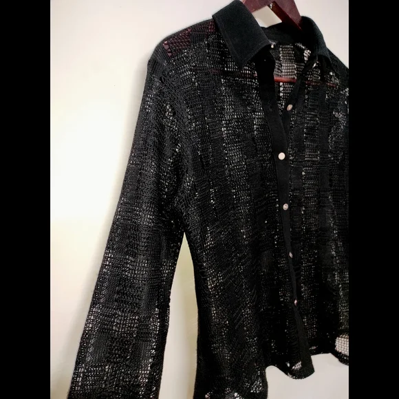 Black Crochet knit Shirt - Picture 3 of 11